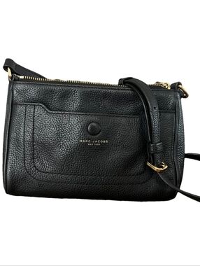 Marc Jacobs Black Pebbled Leather Camera Crossbody with Gold Hardware